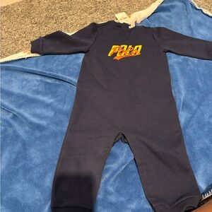Polo by Ralph Lauren Navy Long-Sleeve Baby One-Piece with Yellow Logo